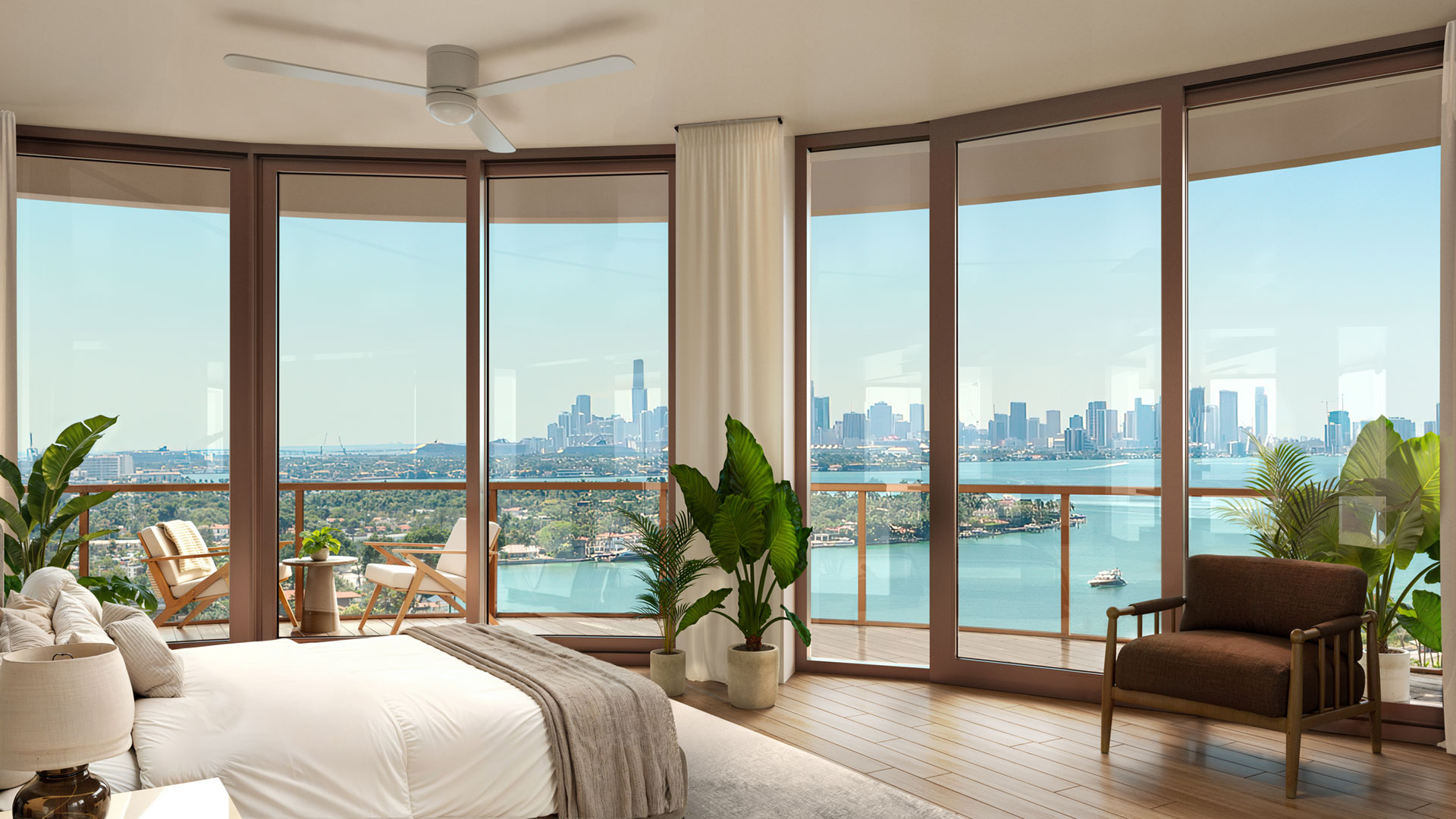 Bedroom in one of Avara's luxury apartments in Miami Beach, FL