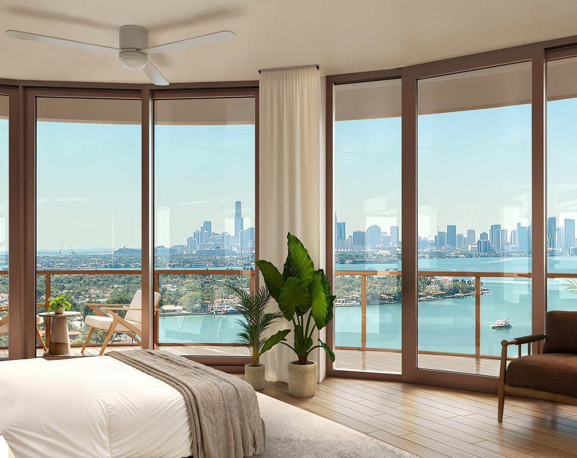 Bedroom in one of Avara's luxury apartments in Miami Beach, FL